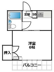 松林コーポ1号棟 1Kの間取図画像