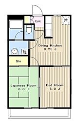 グリーンフィールド石阪B 2DKの間取図画像