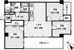 ガーデンハイム狭山A棟 3LDKの間取図画像
