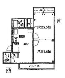 ファーストエスエス 4階2DKの間取り