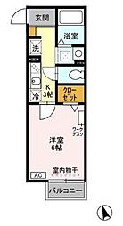 ポラリス 2階1Kの間取り
