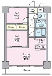 ライブ・トピア八王子 2LDKの間取図画像