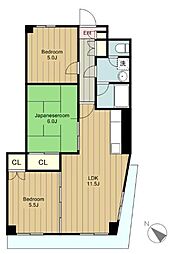 サザン稲城 2階3LDKの間取り