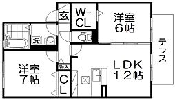 シャンゼトワール藤が尾C棟 2LDKの間取図画像