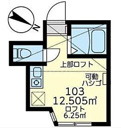 ユナイト中浜アンジェリーナ ワンルームの間取図画像