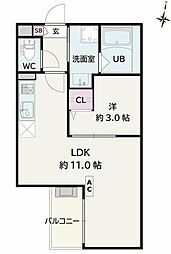 川越市大字的場アパート 1LDKの間取図画像