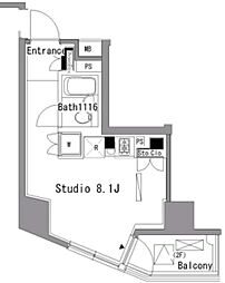 パークアクシス新板橋ウエスト 9階ワンルームの間取り