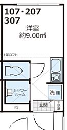 ShantiCasa四谷若葉 ワンルームの間取図画像