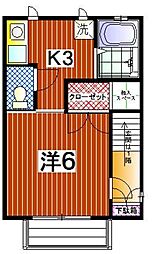 カーサゾラ2 1Kの間取図画像