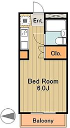 京王相模原線 京王多摩センター駅 徒歩10分の賃貸マンション 2階1Kの間取り