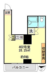 ライオンズマンション白山駅前 4階ワンルームの間取り