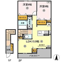 La mer Kou（ラ・メール コウ） 2階2LDKの間取り