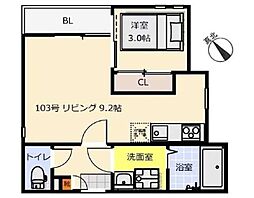 グランティックKRS 1LDKの間取図画像