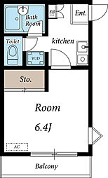 クレストハイツ 2階1Kの間取り