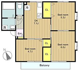 エクセルハイムＢ 2階3DKの間取り