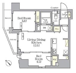 プライムガーデン大森 8階2LDKの間取り