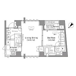 六本木エムケイアートレジデンス 1LDKの間取図画像