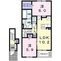 クレールフォンテーヌ2 2LDKの間取図画像