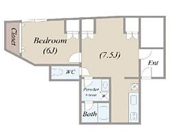 高輪ハウス 2階1LDKの間取り