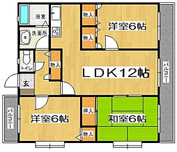パサージュ若草A 3LDKの間取図画像