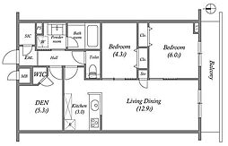プライムガーデン若木 4階2SLDKの間取り