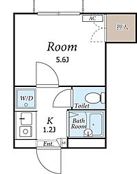 ルネサンス平和台 1階1Kの間取り