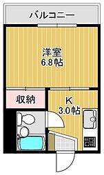 コーポミツフジ 1Kの間取図画像