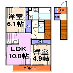 ＥｒｂｅｎｈｅｉｍIV 2階2LDKの間取り