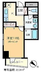 ロイヤルＫＪ 13階1Kの間取り