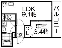 ジーメゾン池田旭町 1LDKの間取図画像