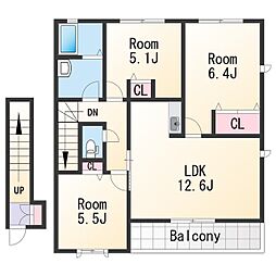 JR紀勢本線 紀三井寺駅 徒歩8分の賃貸アパート 2階3LDKの間取り
