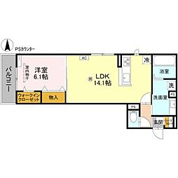 アイル京都八条 3階1LDKの間取り