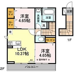 シン・オオヌキソウ 2階2LDKの間取り