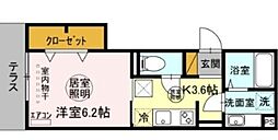 リバービレッジ 1階1Kの間取り