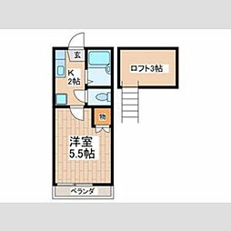 エスポワール 2階1Kの間取り