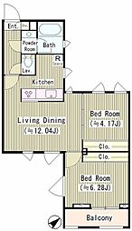 西馬込テラスコート 3階2LDKの間取り