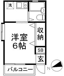 アンフィールドII 2階1Kの間取り