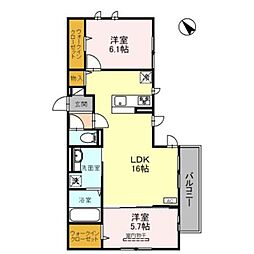 ベァーフルート長曽根 3階2LDKの間取り
