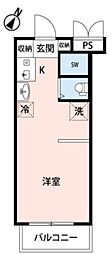 エルヴィーナ桜新町 4階ワンルームの間取り