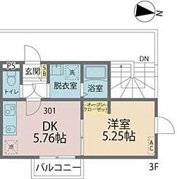 カインドネス北浦和 1DKの間取図画像