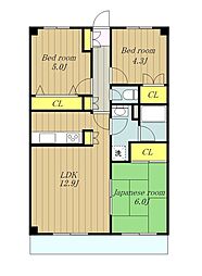 小田急江ノ島線 東林間駅 徒歩3分の賃貸マンション 3階3LDKの間取り