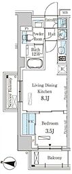 パークアクシス木場キャナルウエスト 1LDKの間取図画像
