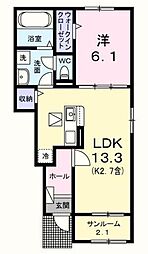 エール ドゥ 1階1LDKの間取り