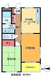 レインボーハウス 3階2DKの間取り