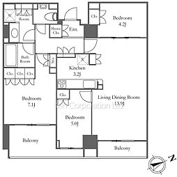 イトーピア武蔵野ブランマーク 8階3LDKの間取り