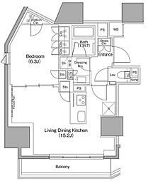 ザ・パークハビオ麻布十番 7階1LDKの間取り
