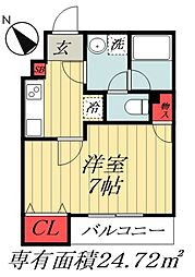 JR総武線 船橋駅 徒歩15分の賃貸アパート 2階1Kの間取り