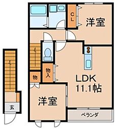 JR総武線 東船橋駅 徒歩13分の賃貸アパート 2階2LDKの間取り
