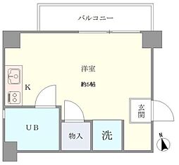 市谷ハイム 1階ワンルームの間取り