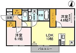 神鉄粟生線 鈴蘭台西口駅 徒歩21分の賃貸アパート 2階2LDKの間取り